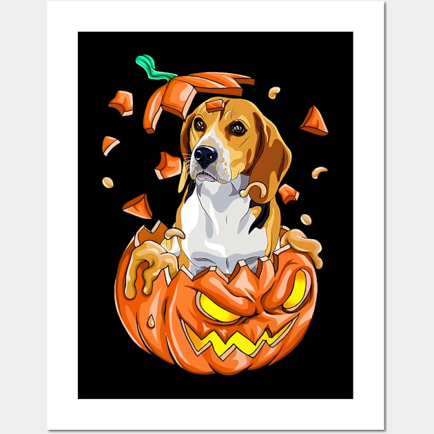 Beagle In The Pumpkin tshirt halloween costume funny gift t-shirt Wall Art by American Woman